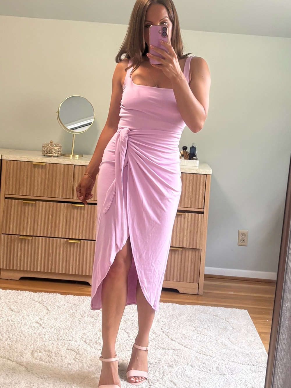 Aritzia Lilac Sleeveless Wrap-Front Midi Dress